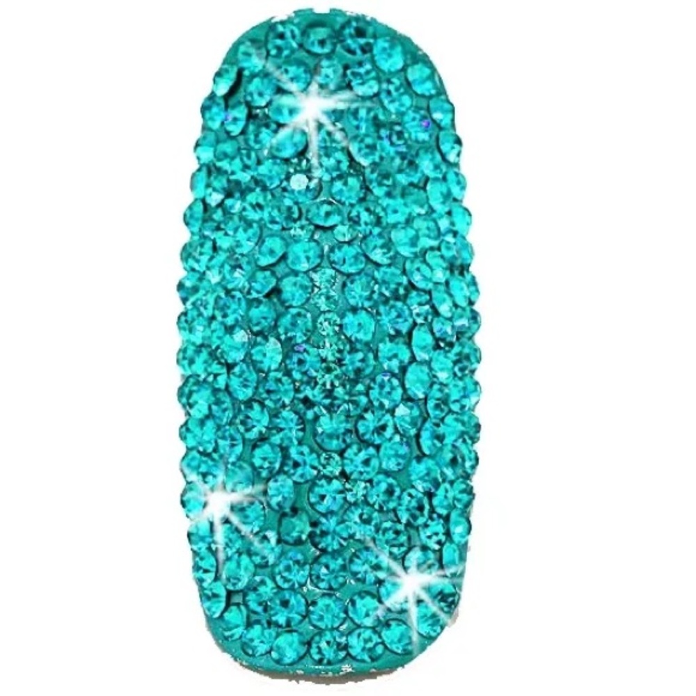 Turquoise Crystal cz Pave Set Dome Cocktail Statement long ladies Ring Silver